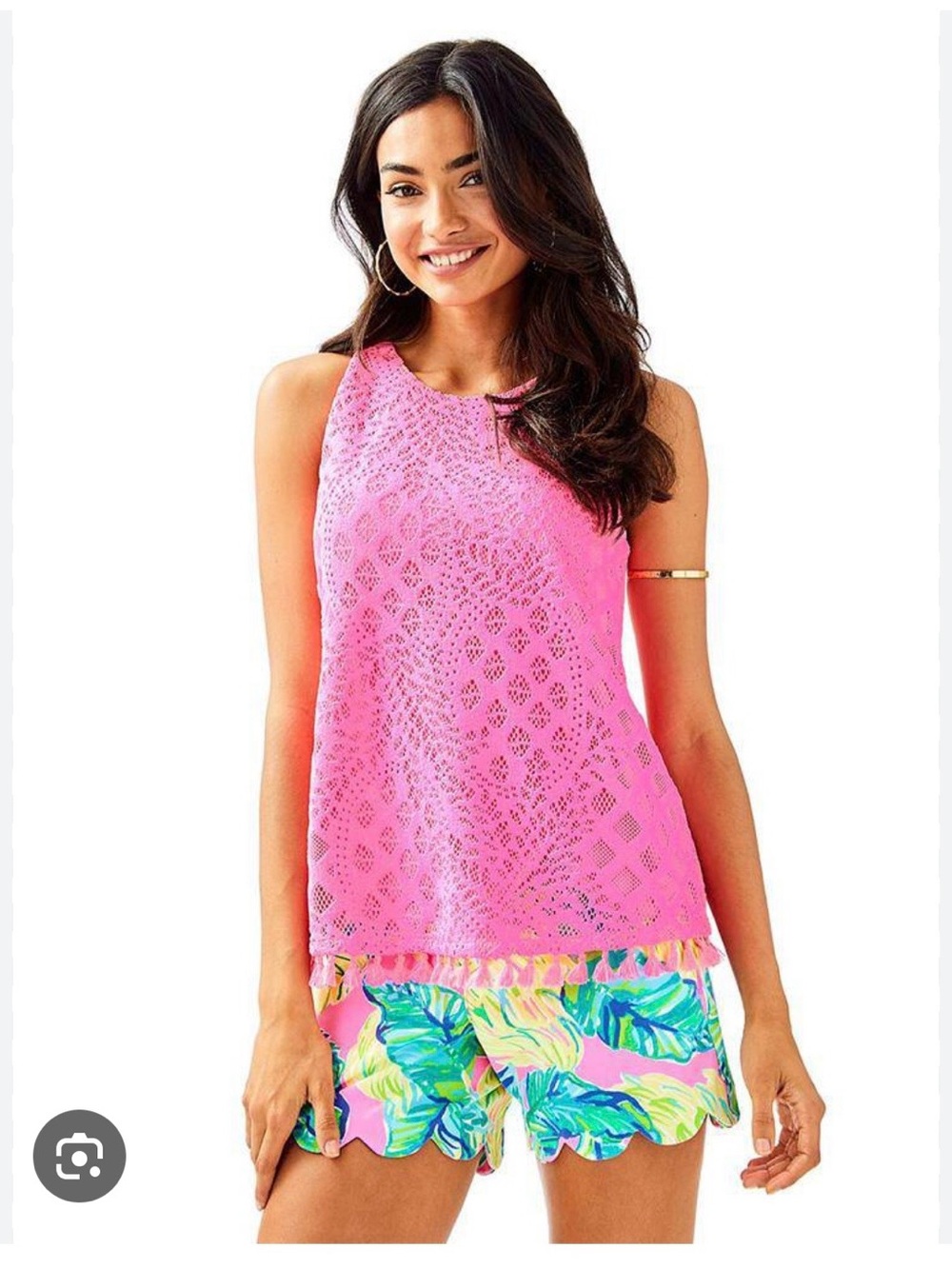 Lilly Pulitzer Hot Pink Crochet Top PTP 17 with stretch Size Small